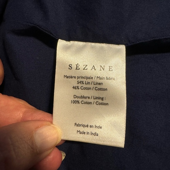 Sezane Navy Smocked Linen Blend Dress size 38 (6) - Picture 7 of 15
